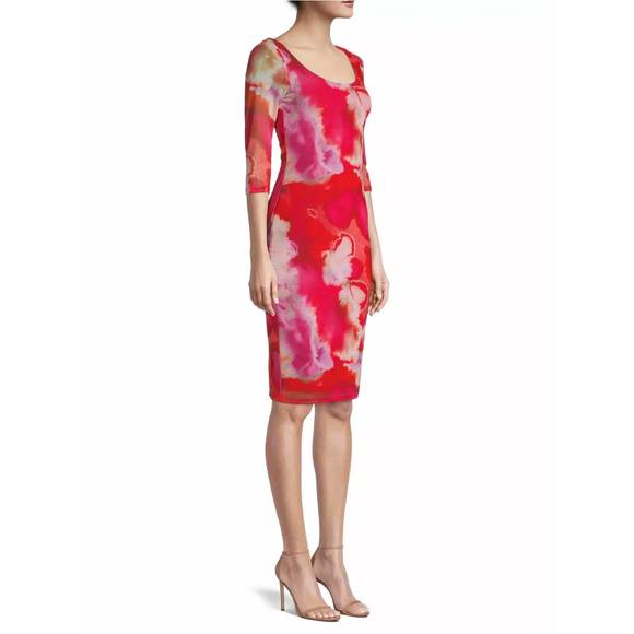 NEW BLACK HALO udele printed mesh sheath dress in passion glow - Picture 2 of 3
